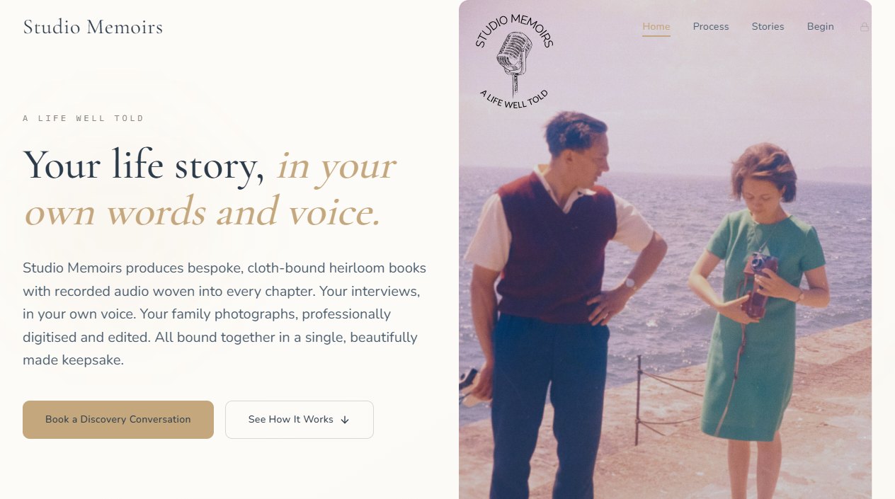 Studio Memoirs website homepage